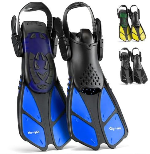 Glymnis Schnorchelflossen verstellbar kurz Flossen Schwimmflossen | für Erwachsene und Kinder leicht, bequem Tauchflossen zum Tauchen Schwimmen Schnorcheln