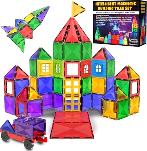 Magnetische Kachel-Bausteine Spielzeug – STEM Pädagogische Magnetblöcke für Kinder, Kreatives Vorschul-Lernen Sensorik Montessori Magnetspielzeug für Jungen & Mädchen ab 3 Jahren – 57 Stück