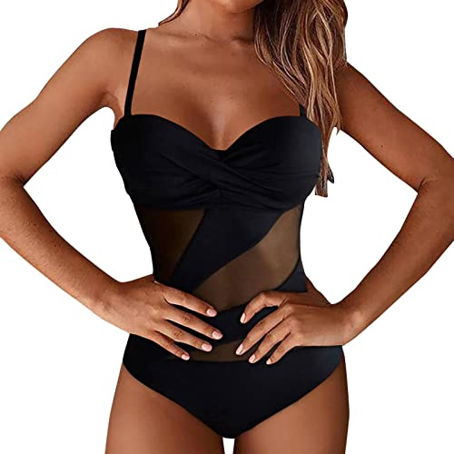 Damen Badeanzug Einteiliger Cut Out Sexy Bademode Swimsuit Push up figurformend Einteiler Mesh-Badeanzug Schwimmanzug V-Ausschnitt Schlankheits Sommer