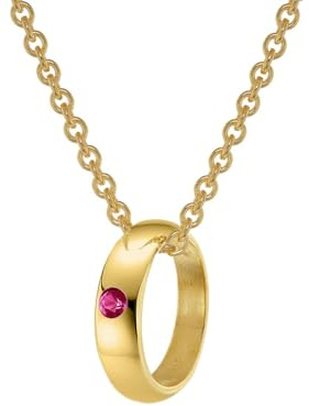 trendor Anhänger Taufring Gold 333 mit Rubin an goldplattierter Kette 39460 | zauberhafter Taufschmuck für Mädchen, Jungen oder Mütter, Geschenkidee zur Taufe