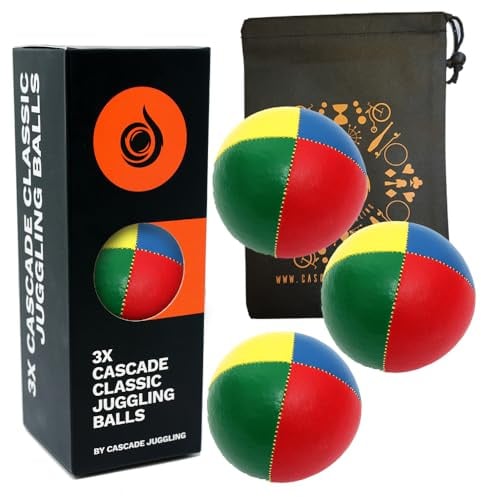 3 x Pro 115g Cascade Classic Jonglierbälle – Thud Jonglierbälle & Tasche – Set mit 3 Jonglierbällen – Mehrfarbig