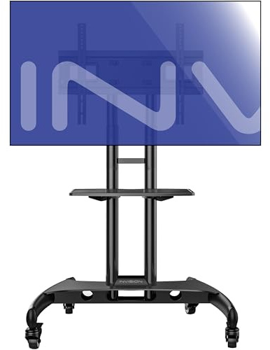 Invision TV Standfuß auf Rollen für 32-75 Zoll Fernseher Bildschirme, Mobiler TV Ständer Rollwagen, Höhenverstellbar Ultra Stabil Halterung bis 45.5kg Max VESA 600b x 400h GT1200 ScreenStation