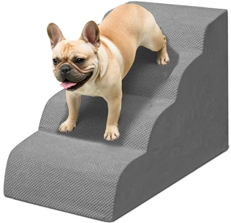 Niubya Hundetreppe für Kleine Hunde, H52 cm, für Katzentreppe Hundetreppe Bett und Sofa, ältere und verletzte Haustiere, mit waschbarem Bezug und hochdichtem Schaumstoff (Grau, 4 Stufen)