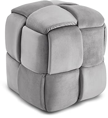 Vesgantti Sitzhocker, Ottomanischer Fußhoker aus Samt, Moderne Sitztruhe für Wohnzimmer, Schlafzimmer, Eingangsbereich, 43 x 43 x 46 cm, Max. Belastbarkeit 140 kg, KIVIK Serie
