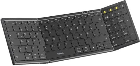 Inateck tragbare Falttastatur, 3 Bluetooth Kanäle, mit Ziffernblock | AI-Funktion, tragbares Design, mit Handy-Ständer, kompatibel mit iPad/iPhone/Android/Windows/Tablets, Nomad, schwarz