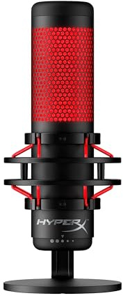 HyperX QuadCast – USB-Kondensatormikrofon für PC, PS5, PS4 & Mac – mit Shock Mount, LED-Beleuchtung, Tap-to-Mute & 4 Richtcharakteristiken – Streaming & Gaming-Mikrofon, Schwarz-Rot