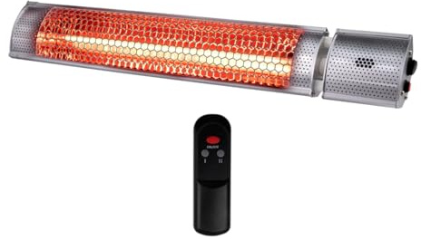 alpina Infrarotheizung 2000W – Heizstrahler Terrasse Wandmontage für Innen- und Außenbereich – Elektrischer Infrarot Heizstrahler hängend mit Fernbedienung – IP55 - 67,5 x 10,5 x 7 cm