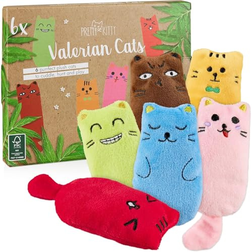 PRETTY KITTY Baldriankissen Katze: 6 Katzenkissen im Baldrian Katzenspielzeug Set – für Katzen – Spielzeug Cat Toys