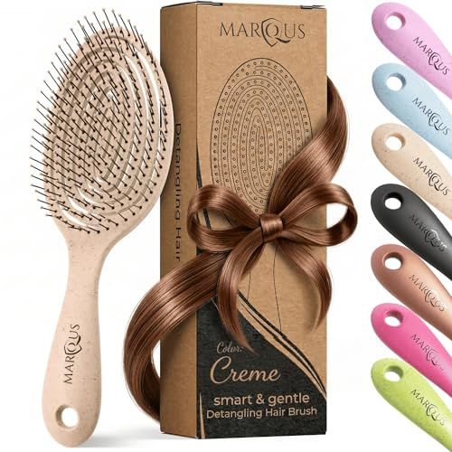 marQus Haarbürste ohne Ziepen mit einzigartiger Doppelspiralfeder und noch mehr Borsten zur optimalen Druckverteilung und Pflege, Entwirrbürste für jeden Haartyp, 1 Stück, Farbe Creme