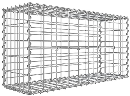 SONGMICS Gabionenkorb, Metall-Steinkorb mit 5 x 10 cm Maschenweite für Mauersteine, verzinkt, Steingabione Mauer,100 x 50 x 30 cm, silber GGB153