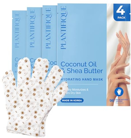 PLANTIFIQUE Koreanische Handmaske für Sehr Trockene Hände - 4 Paar mit Box | Feuchtigkeitsspendende Masken Handpflege Handschuhe - Handmaskenhandschuhe mit Handcreme über Nacht - Korean Hand Mask
