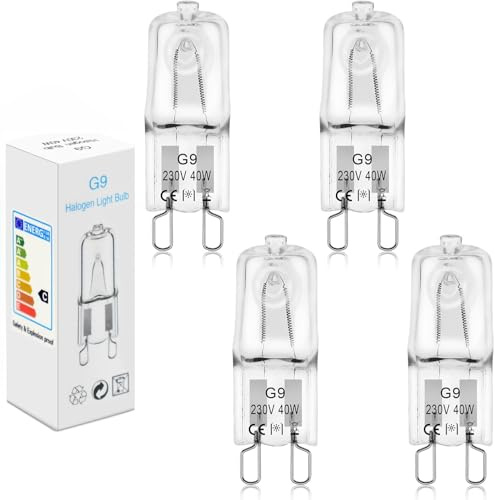 BROTOU G9 Backofenlampe 40W 300 Grad, Halogen Leuchtmittel 230V 2800K Dimmbare G9 Halogen für Backofen Mikrowellen Tischlampen Glühbirnen, 4 Stück