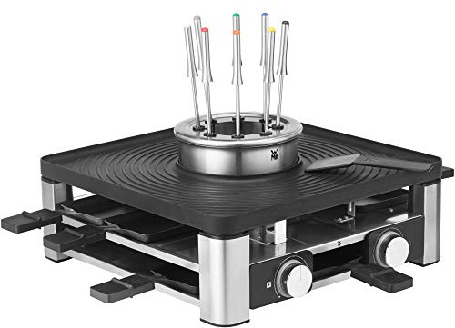 WMF Lumero 3in1 Gourmet Station – elektrisches Raclette, Fondue und Grill für 8 Personen, aus Edelstahl matt, mit Temperaturregulierung und LED-Beleuchtung – platzsparendes Design für stilvolle Abende