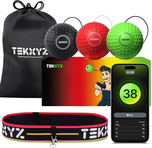 TEKXYZ Reflexball mit Zähler-App Online-Community Boxbälle Perfekt Reaktion Beweglichkeit Schlaggeschwindigkeit Kampfgeschick Hand-Auge-Koordination Geschenk alle