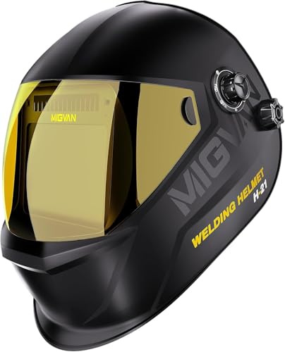 MIGVAN Schweißhelm Automatik 0,1 ms Abdunkelung,True-Color Schweißmaske, 100×82 mm Sichtfeld, Solar Batterie, Welding Mask, DIN 4/5-9/9-13, Schweisshelme für MIG TIG MMA ARC Schleifen H21