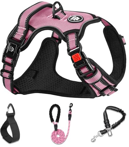 NESTROAD Hundegeschirr Kleine Hunde Rosa, Anti Zug Geschirr Gepolstert Brustgeschirr für Kleine Hündin, Größe S Halsumfang 28~38CM Brustumfang 38~53CM, Reflexstreifen Brustgeschirr Hund