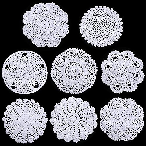8 Stücke 6 bis 8 Zoll Baumwolle Spitze Deckchen Häkeln Handgemacht Spitze Untersetzer Rund Tischset Rustikal Tisch Deckchen Dekor für Esszimmer Kleidung Traumfänger Dekoration (Weiß)