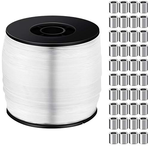 Sumind Draht zum Aufhängen von Bildern bis zu 100 Pfund, 1 Rolle, 0,8 mm | 656 Fuß Monofile Angelschnur, Mit Crimpschlaufenhülsen aus Aluminium, Starker und Durchsichtiger Unsichtbarer Draht