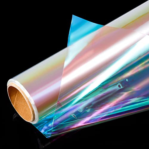 Irisierende Folie, 80cmx15m Regenbogen Cellophan Rolle Schillerndes Filmpapier Geschenkfolie Farbig Wasserdicht für Karneval Blumenstrauß Süßigkeiten Deko (Gefaltete: 40 cm)