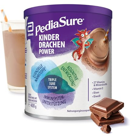 Pediasure Kinder Drachen Power Schoko 400g| leckerer Nahrungsergänzungsshake für Kinder ab 1 Jahr|mit 27 Vitaminen & Mineralien, Protein und triplesure Komplex|Verpackung kann variieren