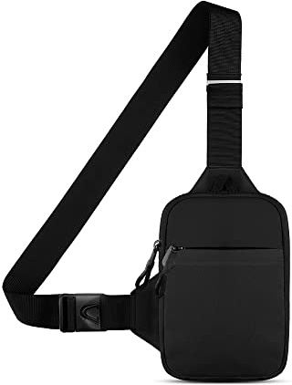 Simptech Schultertasche, Mini Crossbody Bag Brusttasche Sling Bag mit Doppeltasche, wasserabweisender umhängetasche, freihändig für Läufer, Workout, Wandern, Radfahren und Reisen. (Neu Schwarz)