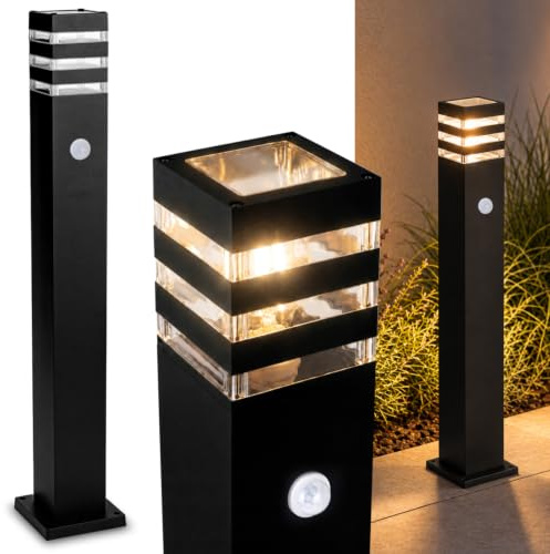 Lumiled Wegeleuchte Außen Pollerleuchte Außenstehleuchte Stehlampe Außenleuchte mit Bewegungssensor PIR Gartenleuchte Wegelampe 80cm IP44 schwarz spritzwasserdicht Aluminium E27 Fassung max 13W