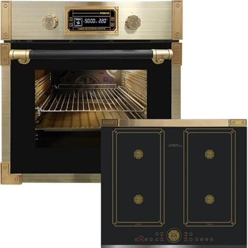 Kaiser Pyrolyse Backofen »EH 6427 AD+KCT 6745 AD«, Retro Pyrolyse Einbau Backofen 73L schwarzfarbiges Glas 60 cm+Induktions-Kochfeld, Retro Induktionskochfeld, Metallplatten Bronze,4 QickHeat