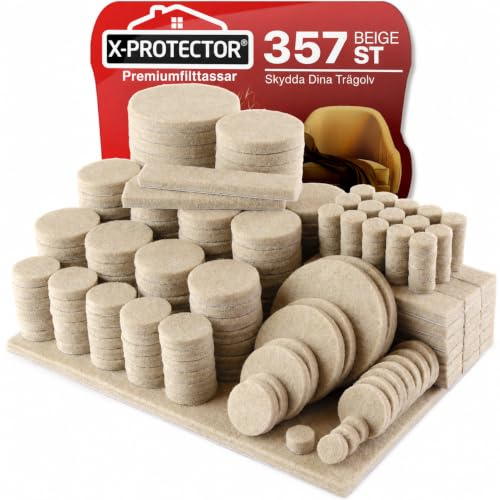 X-Protector Filzgleiter 357 Stück - Prämie Möbelgleiter Beige | Filz Selbstklebend - Bodenschoner für Stühle - Große Menge an Filzgleiter Selbstklebend - Schützen Sie Ihre Holzfußböden