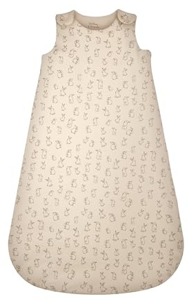 Stellou & friends Baby Sommerschlafsack 1 TOG, Schlafstrampler aus 100% Baumwolle, Neugeborenen-Strampelsack, OEKO-TEX zertifiziert, größenverstellbar 3-12 Monat, bunny