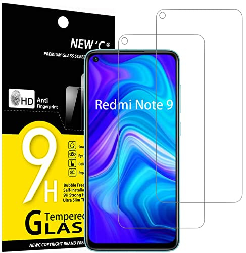 NEW'C Schutzfolie für Xiaomi Redmi Note 9/Redmi 10X 4G für Panzerglas | 2 Stück, Transparent, 9H Härte, Kratzfest, Blasenfrei, HD Klar, Oleophob, Berührungsempfindlich