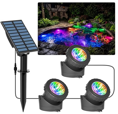 T-SUN Solar Teichbeleuchtung, RGB Solar Unterwasserstrahler LED Teich Licht Teichbeleuchtung mit IP68 wasserdicht, RGB-Farbwechsel Landschaftsscheinwerfer Gartenbeleuchtung für Garten, Patio, Baum