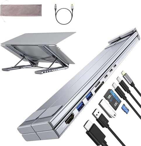 Umaniy M57 Docking Station USB C Laptop Ständer, 8 in 1 USB C Hub Laptopständer mit 4K@30Hz HDMI, SD/TF, Laptop Stand DockingStation USBC Dock Multiport Adapter Halterung für MacBook Pro Air, Notebook