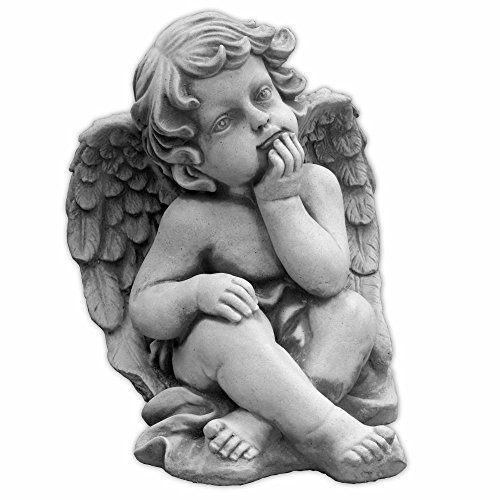 gartendekoparadies.de Sitzender Engel Grabengel Steinfigur, Grau, Frostsicher aus Steinguss für Außenbereich, H. 25 cm, 6 kg