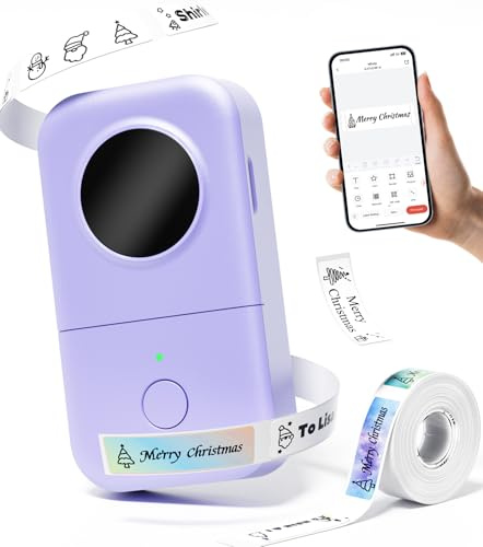 Phomemo D30 Etikettiergerät, Bluetooth Etikettendrucker Tragbarer Beschriftungsgerät Selbstklebend Kompatibel mit iOS Android, Mini Label Printer für Zuhause, Küche, Büro - Violett