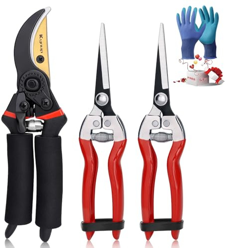 Kynup Gartenschere Set, Edelstahl Baumscheren & Gartenscheren, Pflanzenschere Bypass für Äste, Pflanzen, Obst, Ergonomische Garten Rosenschere, Max 25mm Schneiddurchmesser
