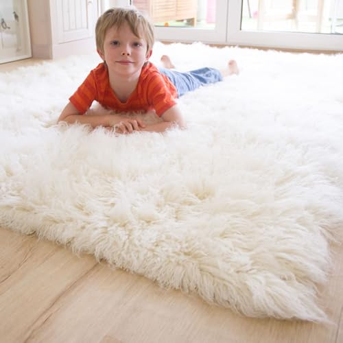 Steffensmeier Flokati 1500 Teppich Natur Kult Shaggy Teppich Hochflor Langflor neu Neuseeland 100% Schurwolle, Größe: 55x110 cm