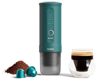 OutIn Nano Tragbare Espressomaschine mit Akku, für unterwegs oder Camping, Kaffeemaschine to go, mit elektrischer Selbsterhitzung über USB - C, 2 in 1 für gemahlenen kaffee und NS - kapseln