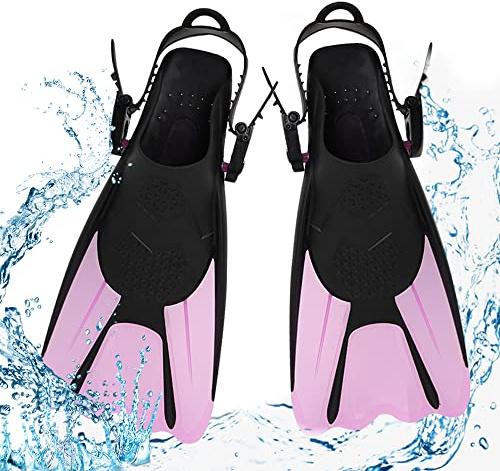 mizikuu Schnorchelflossen, Verstellbare Tauchflossen Kurze Gr.39-43 mit Tasche zum Umhängen Schwimmflossen Kinder Taucherflossen Erwachsene Leichte Reiseflossen zum Schwimmen Schnorcheln, Rosa, L