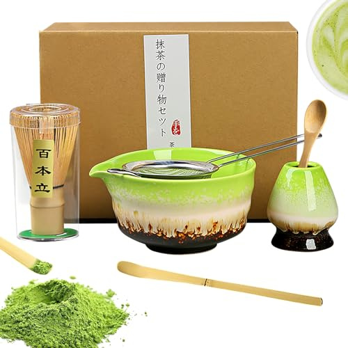 Simsky Matcha set, Japanisches Tee-Set, Matcha-Schale, Schaufel, Sieb, Matcha-Besenhalter, Matcha-Besenständer, Matcha-Tee-Set (Grün)