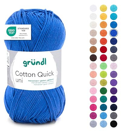 Gründl Wolle Cotton Quick uni - dünne Wolle zum Häkeln - Strickgarn - Häkelgarn - Glänzend und hautfreundlich - 100% Baumwolle - 1 Knäuel 50 g / 125 m - Nadelstärke 3-4 - Royalblau