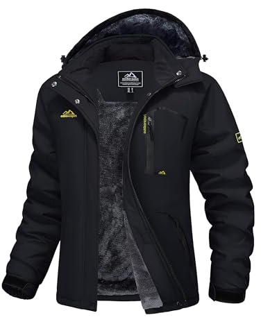 MAGCOMSEN Skijacke Damen Übergangsjacke Winter Outdoor Winterjacke Fleecejacke Parka Wärme Abnehmbarer Kapuze Schwarz L
