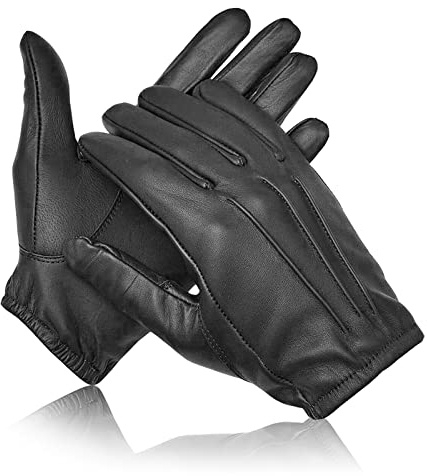 COLOURLINX Kevlar gefütterte schnittfeste Lederhandschuhe Anti-Schnitt Hitze Feuer Polizei Sicherheit Arbeitskleidung Uniform Kleidung SIA Such-Sicherheitsschutzhandschuhe (Schwarz, L)