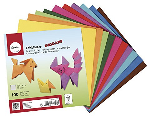 Rayher 71831000 Origami-Faltblätter, FSC Mix Credit, 15x15cm, 80g/m2, Beutel 100Blatt