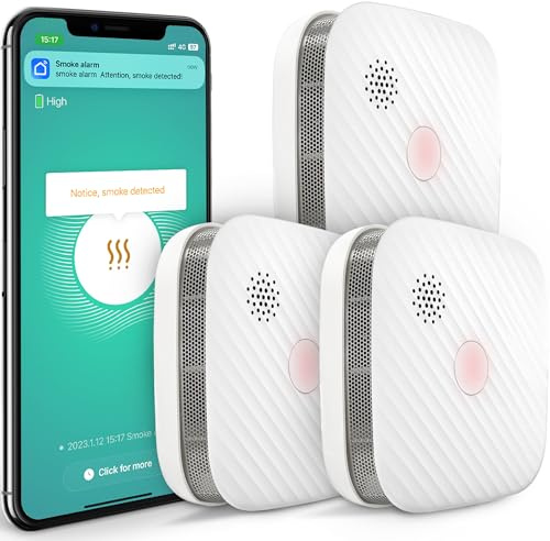 SECAIR Funkrauchmelder Rauchmelder Vernetzt mit Magnethalterung,Photoelektrischem Sensor und Austauschbarer Batterie, Smart Homematic Rauchmelder WLAN für Smart Home(3-Pack)