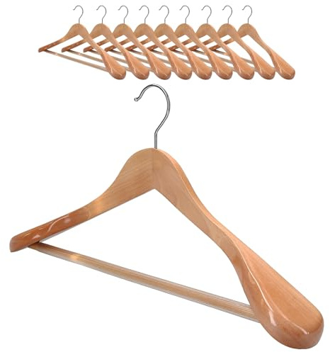 10 x Kleiderbügel Holz VonBueren | 45 x 22,5 cm breit je Bügel/Holzbügel | stabile Holzkleiderbügel | Anzugbügel, Hose, Hemden