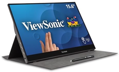 Viewsonic TD1655 47 cm (16 Zoll) Portabler Touch Monitor (Full-HD, IPS-Panel, mini-HDMI, 2x USB-C, 10 Punkt Multitouch, Lautsprecher, 4 Jahre Austauschservice) Silber-Schwarz