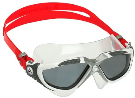 Aquasphere Aqua Sphere Vista, Schwimmbrille für Männer und Frauen mit UV-Schutz und Silikondichtung, Anti-Beschlag- und Anti-Leck-Gläser, Silber und Weiß - Grau gezackte Linsen