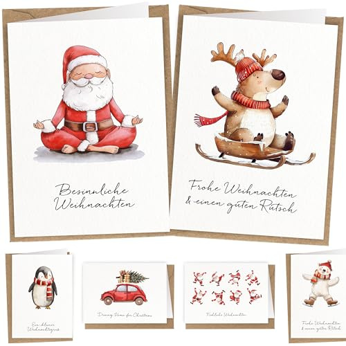 LOViLEE 10x Weihnachtskarten inkl. extra Umschläge & Sticker im Geschenkset - hochwertige Klappkarten zu Weihnachten - Weihnachtskarten mit Umschlag Set in premium Qualität - Classic Aquarell