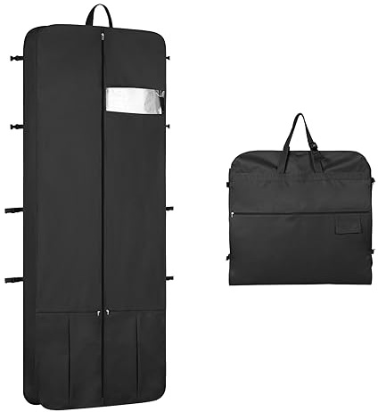 Univivi Premium Kleidersack Lang 182cm, Kleidersäck Brautkleid, Schwarz | Kleidersäcke mit 4 Reißverschluss Taschen, Faltbarer Wasserdichter Kleidersack Reise für Abendkleider