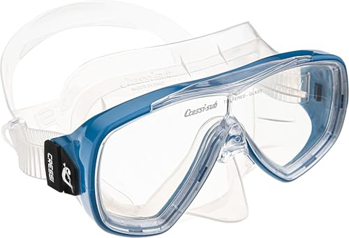 CRESSI Schnorchelmaske Onda oder Kombiset mit Schnorchel Mexico - Tauchermaske zum Schnorcheln - Taucherbrille Erwachsene - Transparent/Blau